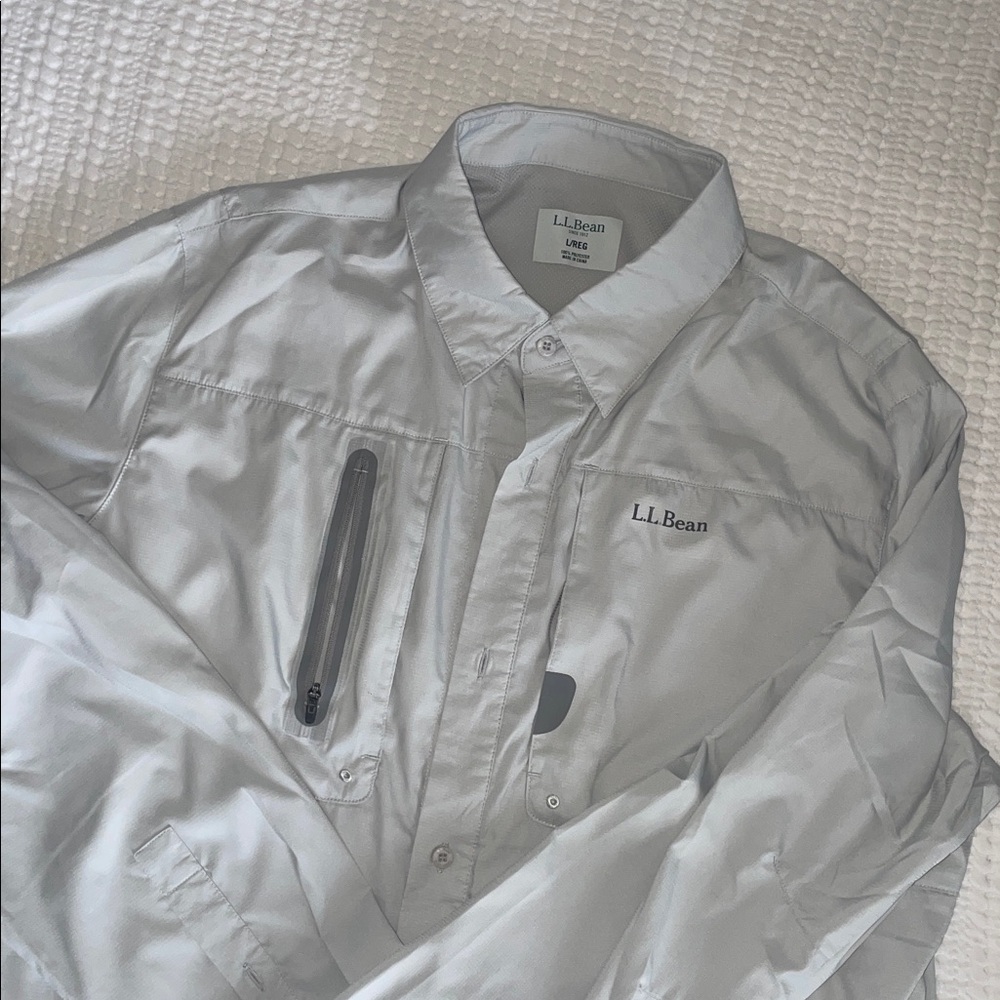L.L. Bean Gray Long-Sleeve Shirt with Zip Pocket